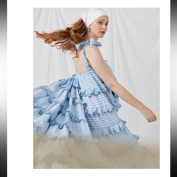 Innika Choo Iva Biig dress scallop frill dress in dusk gingham sz 1 - Picture 9 of 16